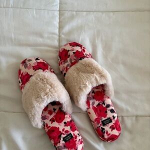 Victoria's Secret Pink Floral Faux-Fur Slide Slippers
